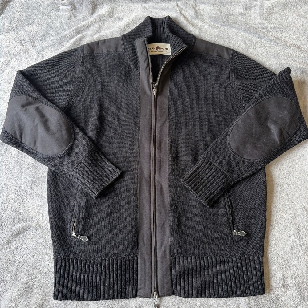 Alan‎ Paine English Explorer Merino Wool Zip Jacket Black UK42 EU50 Elbow Patch